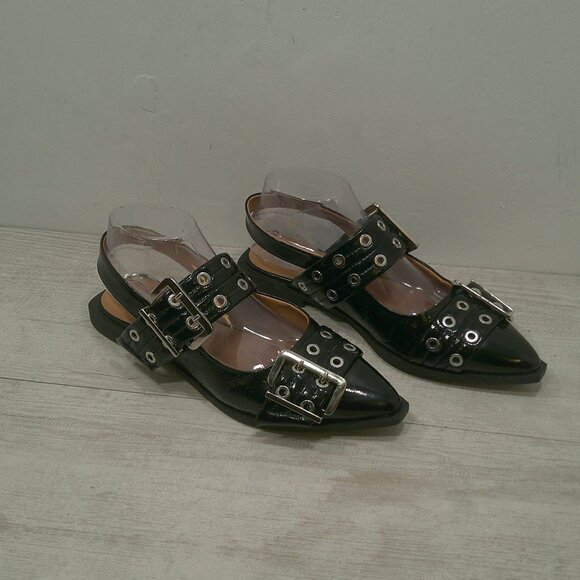 Steve Madden Graya Double Buckle Slingback Sexy Grunge Style Black Flats SZ 8.5 - Picture 10 of 12